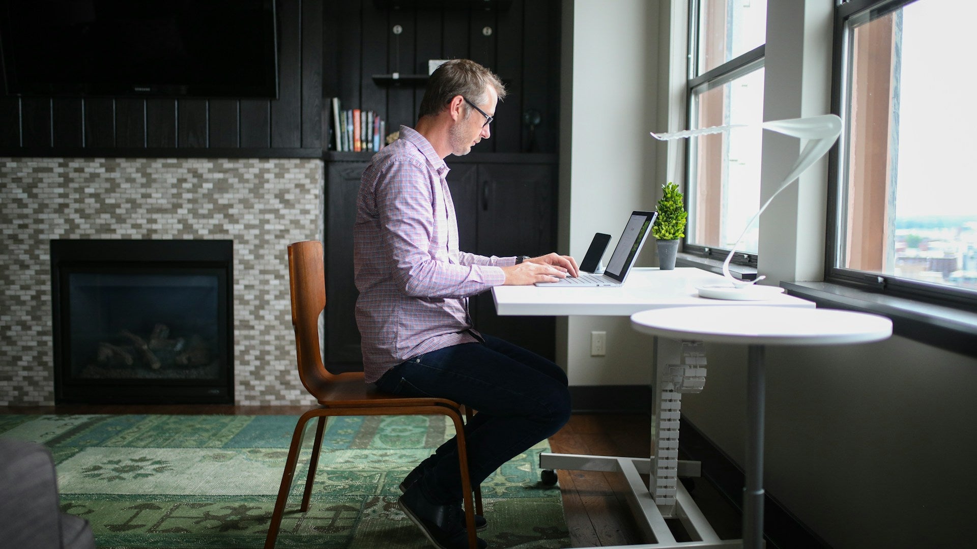 a man working on his desk