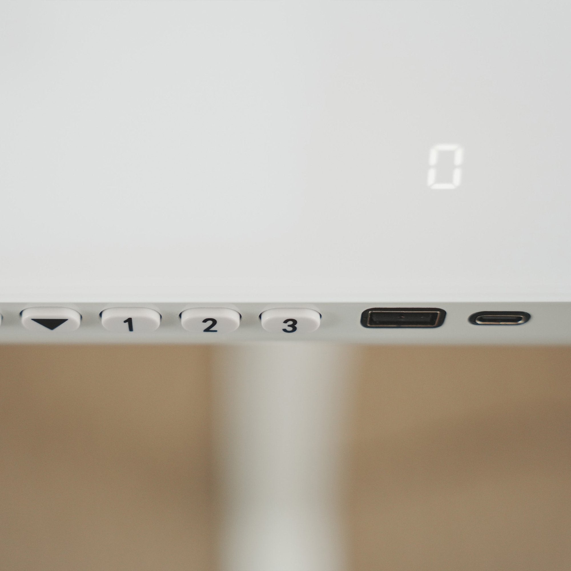 LiftSync Clear ultra glass standing desk with white frame