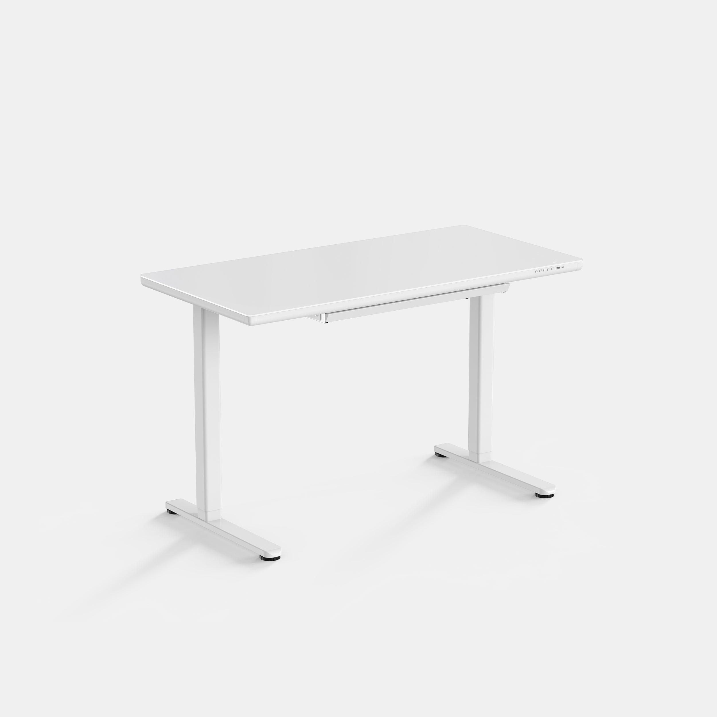 LiftSync Clear ultra glass standing desk with white frame