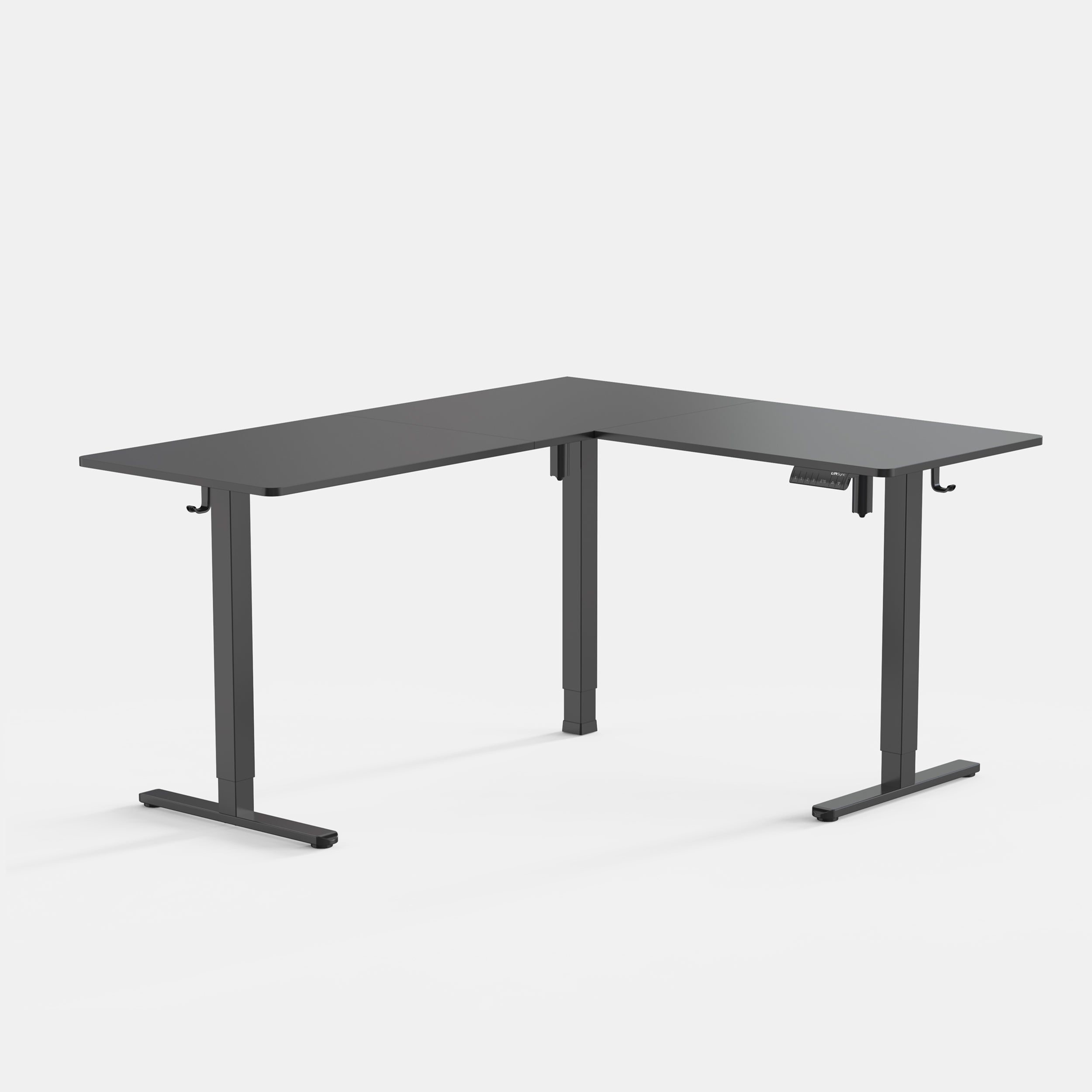 LiftSync Pro L standing desk in black with L-shape design