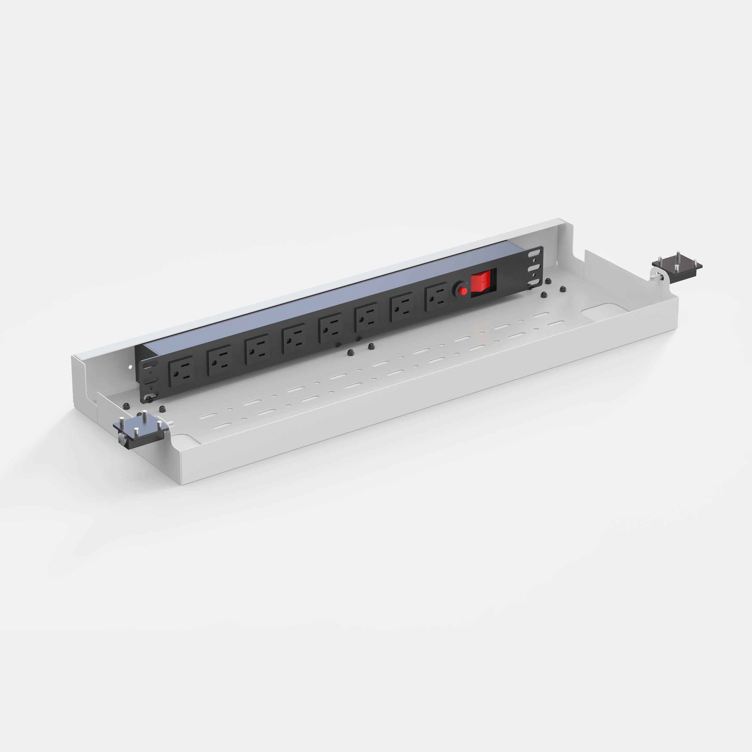 Power strip with multiple outlets on a white background