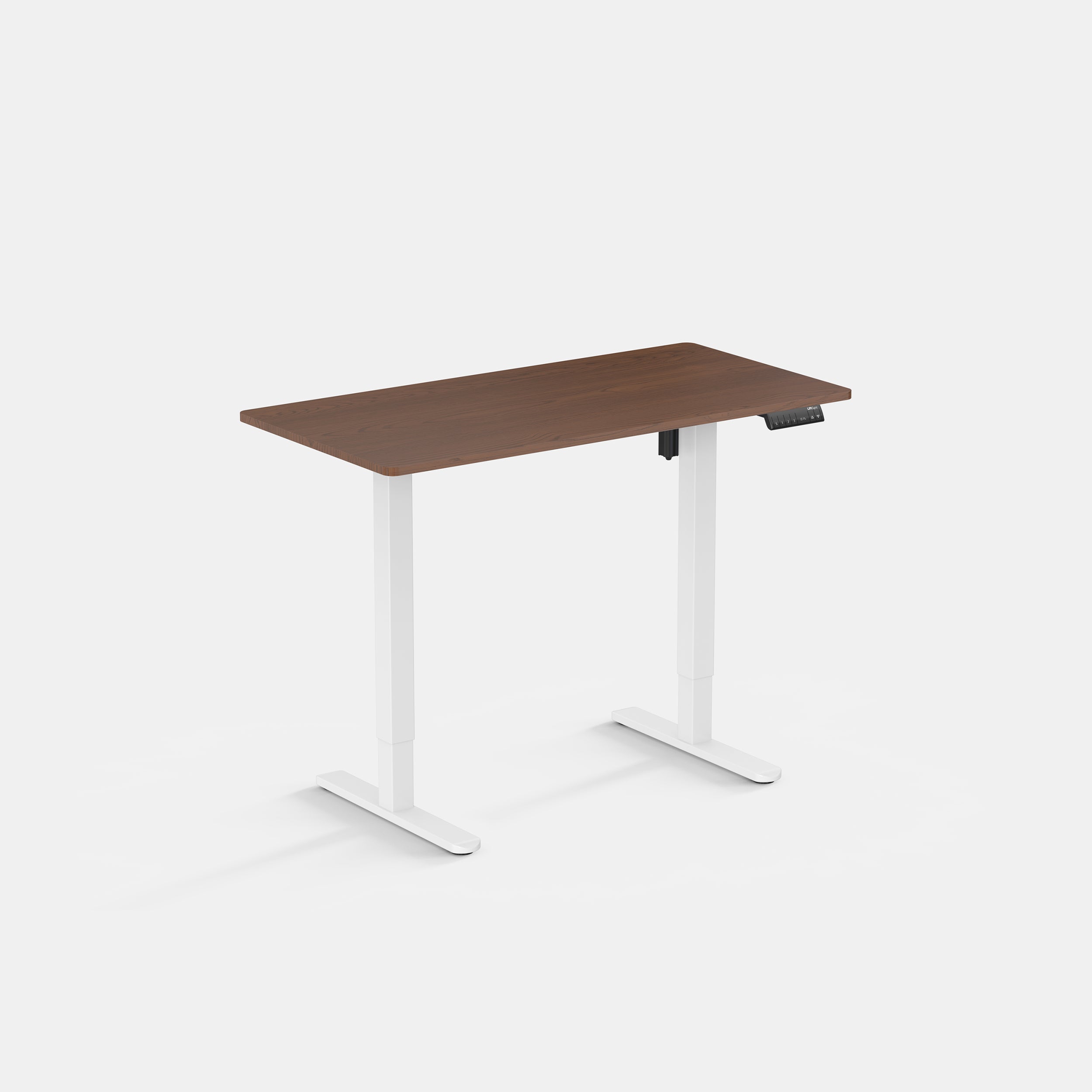 LiftSync Classic Electric Standing Desk With Walnut Desktop and White Desk Frame