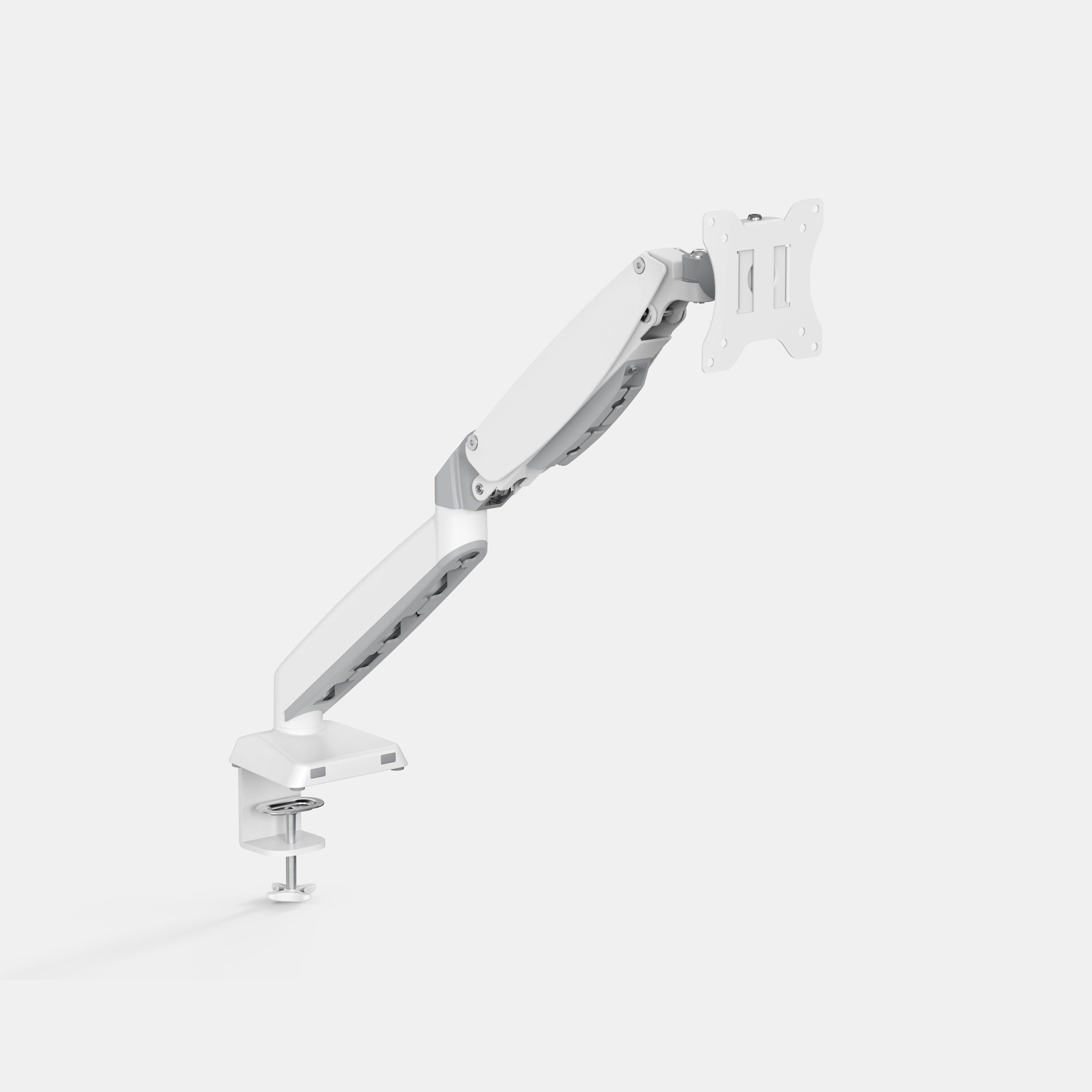 White adjustable monitor stand on a white background