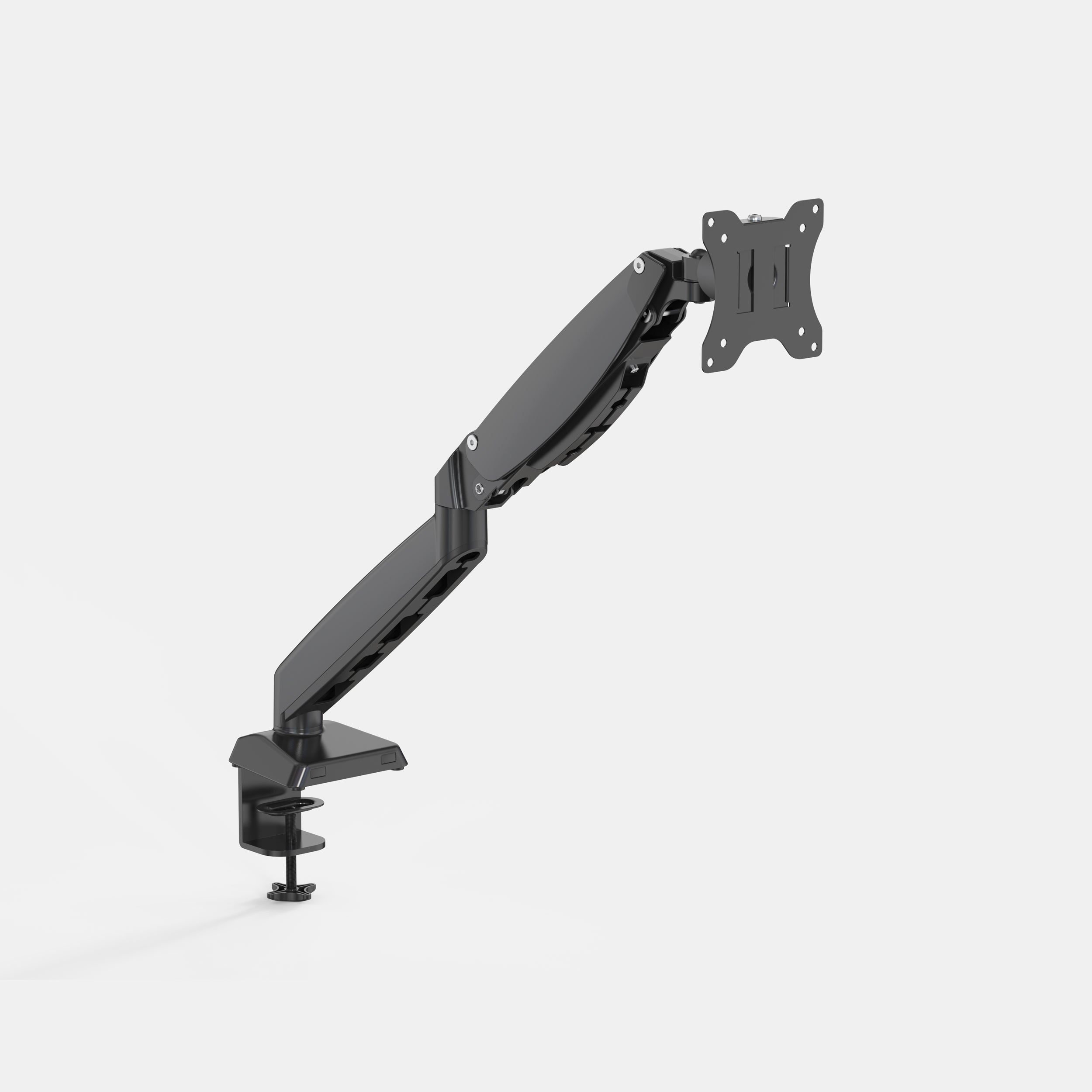 Black monitor arm on a white background