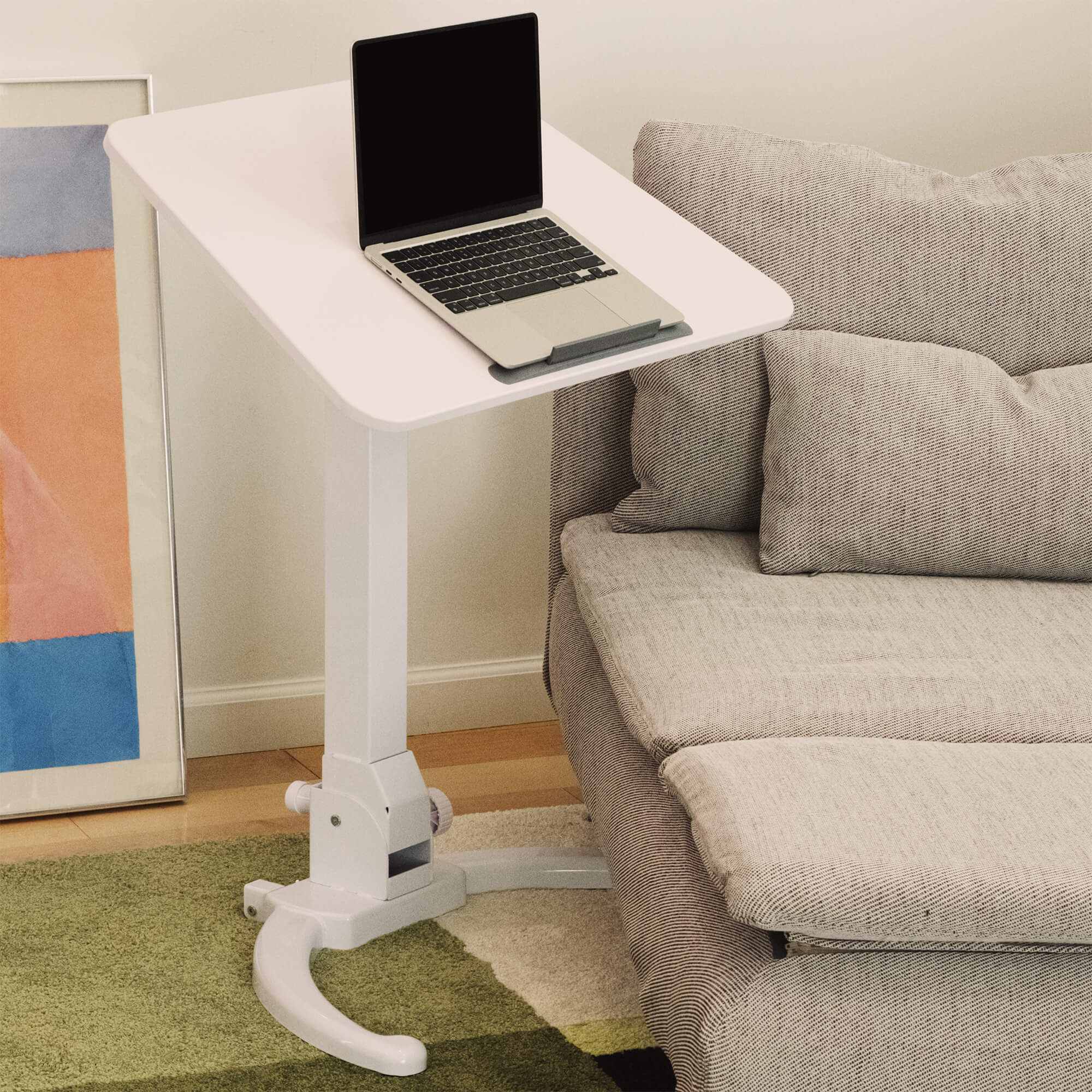 ergonomic mobile desk, sofa side desk, white