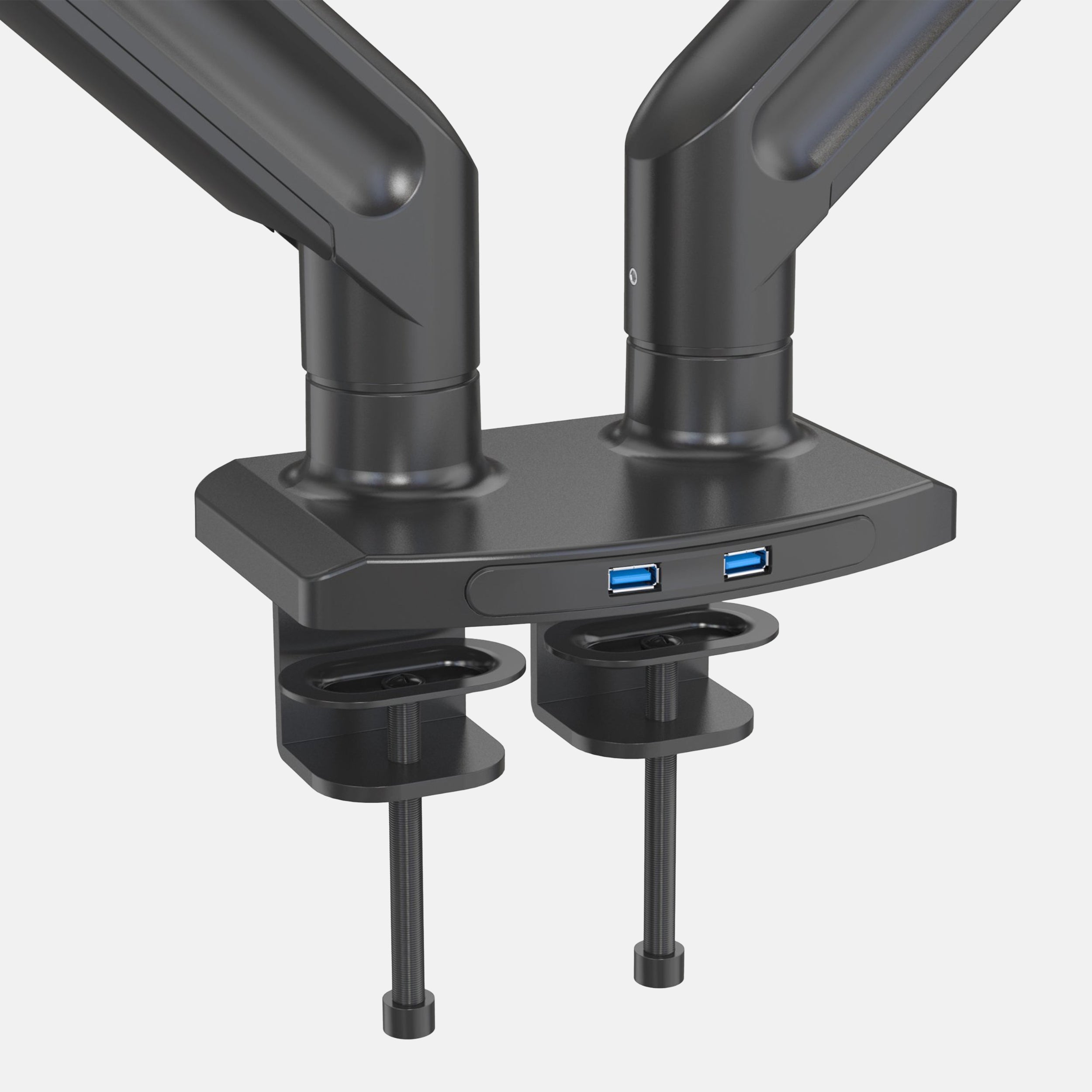 LiftSync Mount Dual monitor arm in black with USB ports and dual monitor support