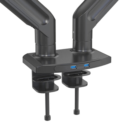 LiftSync Mount Dual monitor arm in black with USB ports and dual monitor support