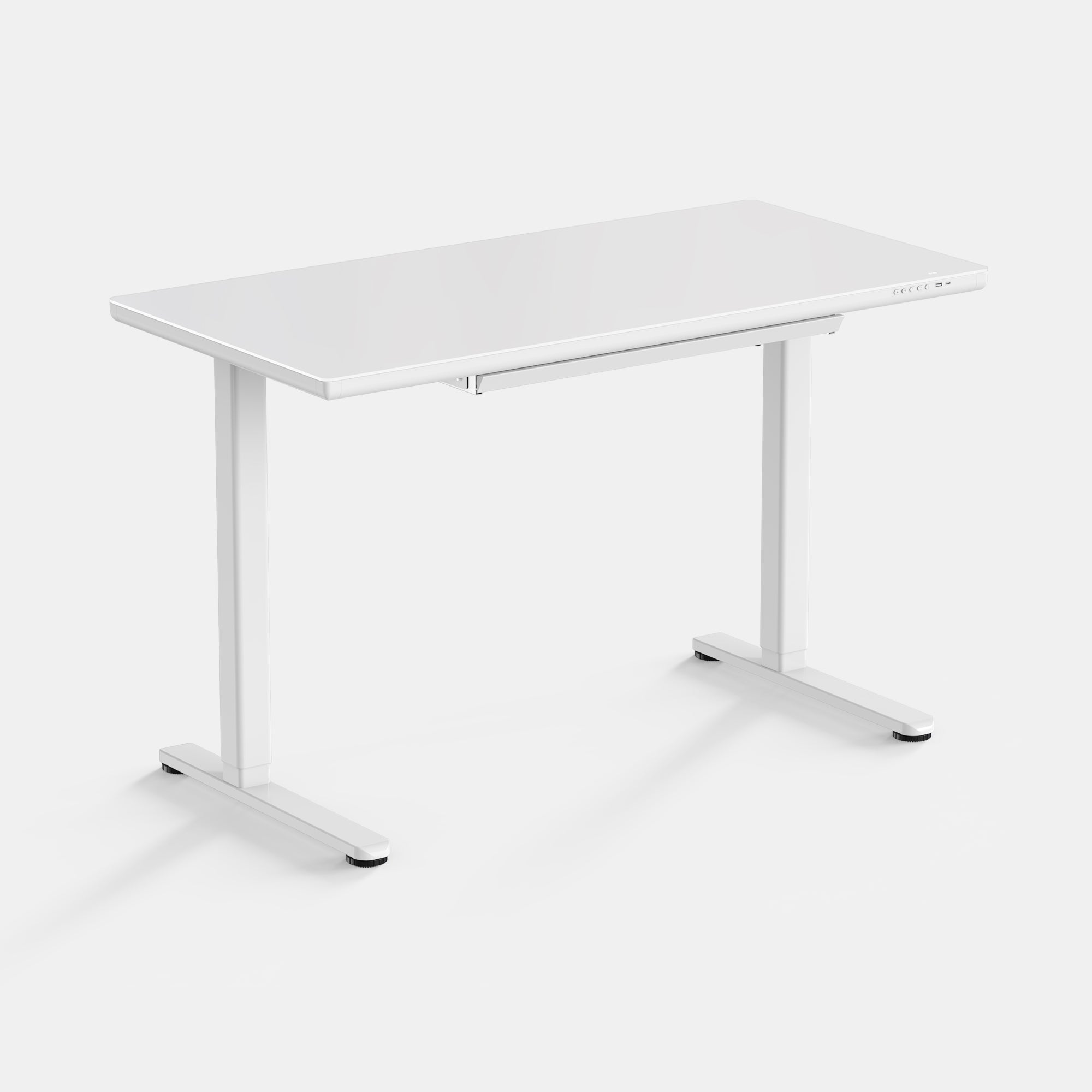 LiftSync Clear ultra glass standing desk with white frame