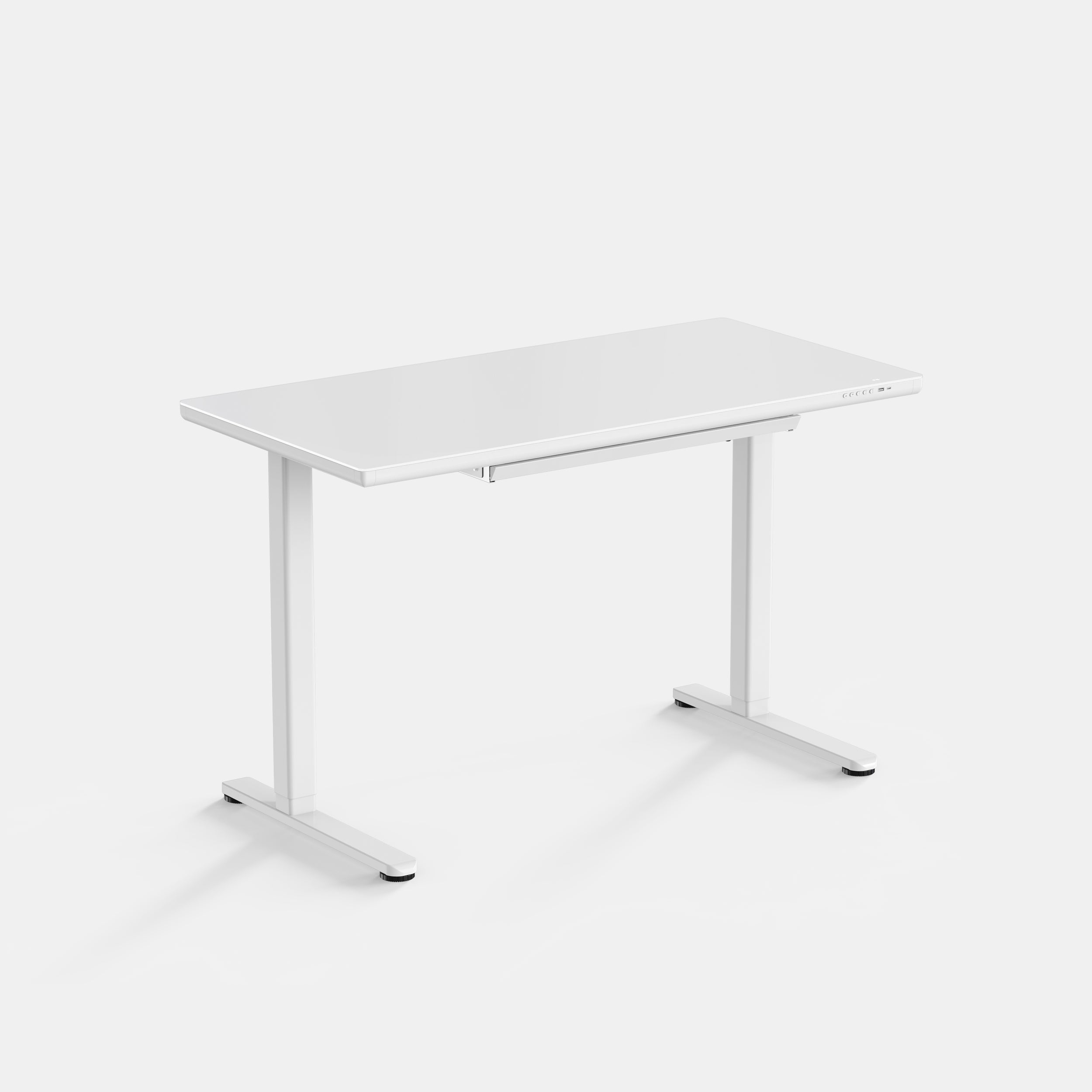 LiftSync Clear ultra glass standing desk with white frame