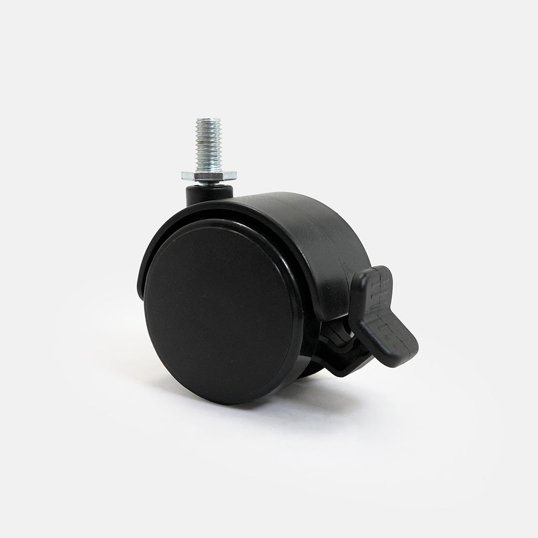 Black caster wheel on a white background