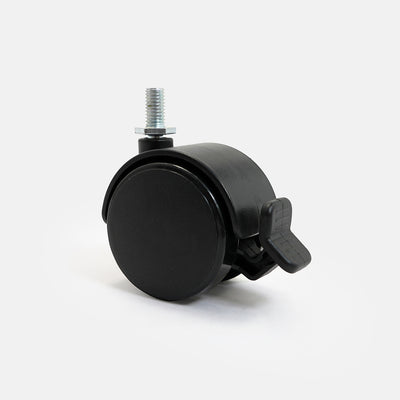 Black caster wheel on a white background