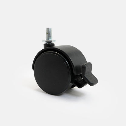 Black caster wheel on a white background