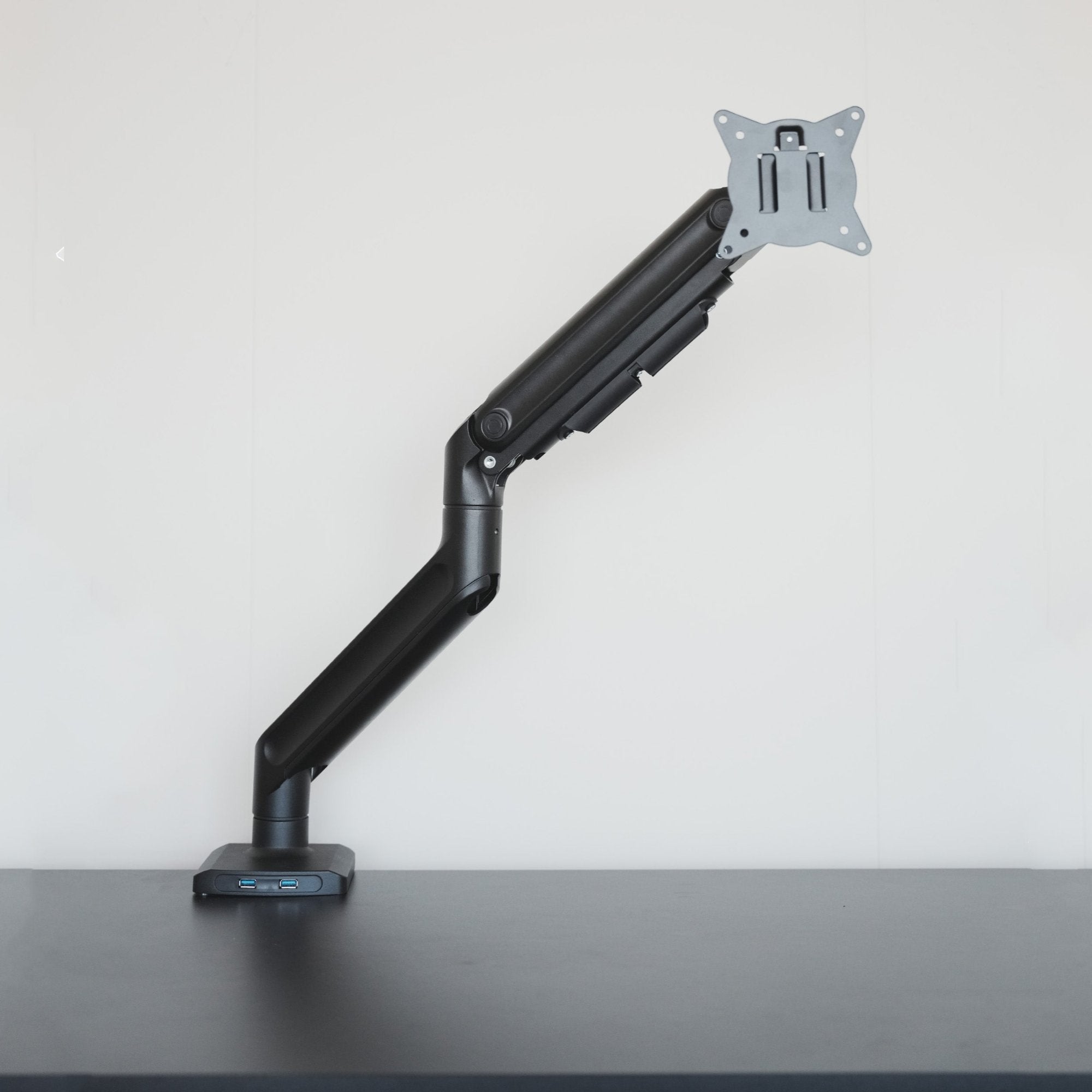 LiftSync Mount monitor arm with dual USB ports and cable management, black finish