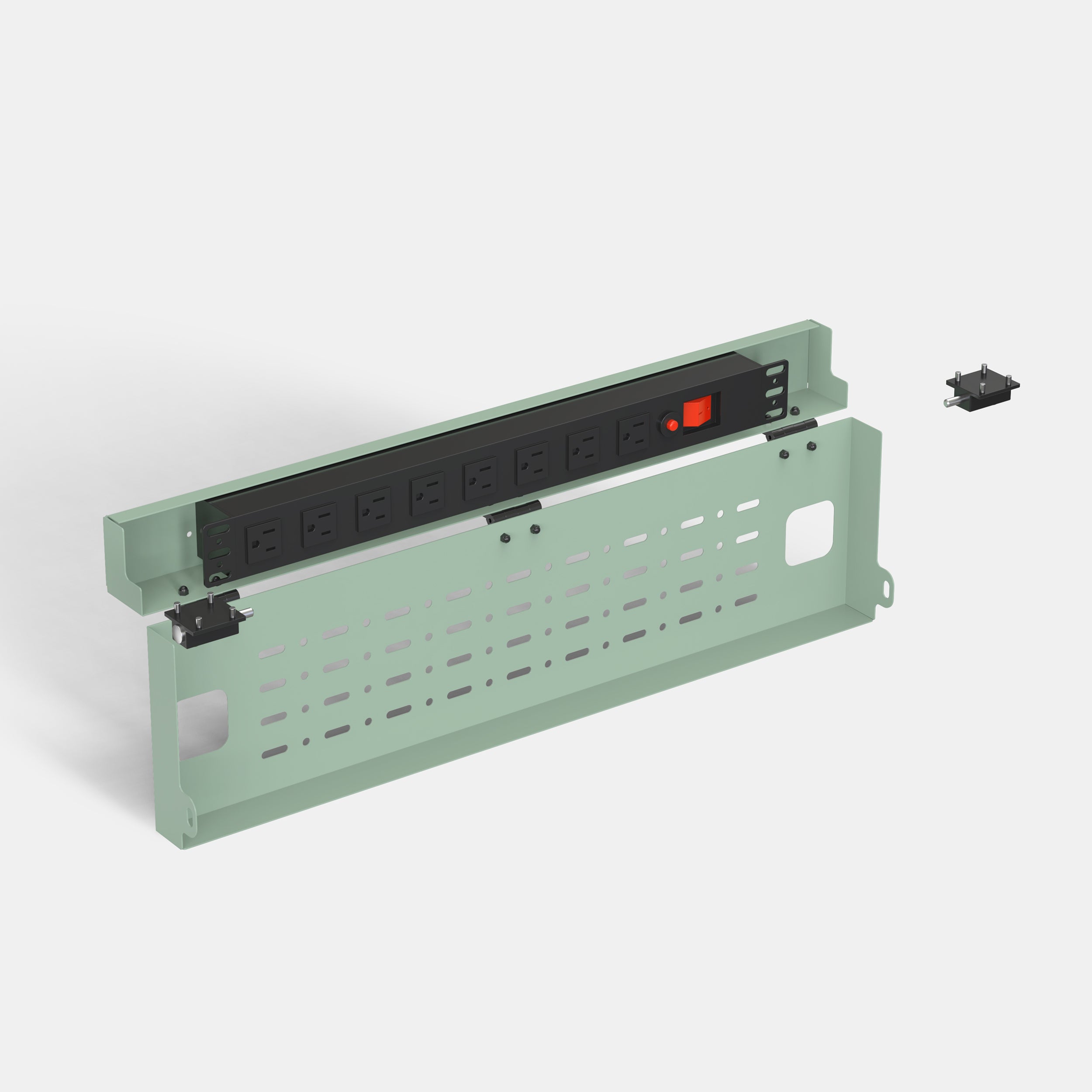 Green electronic panel with connectors on a white background