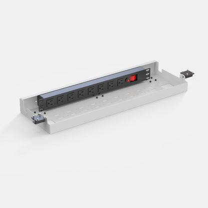 Power strip with multiple outlets on a white background