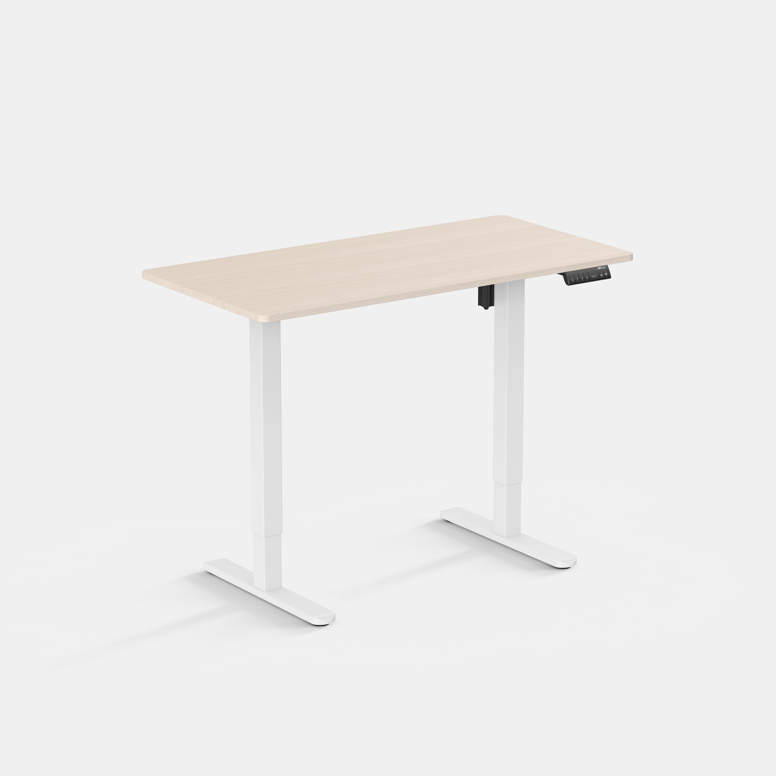 LiftSync Classic Electric Standing Desk With Light Oak Desktop and White Desk Frame