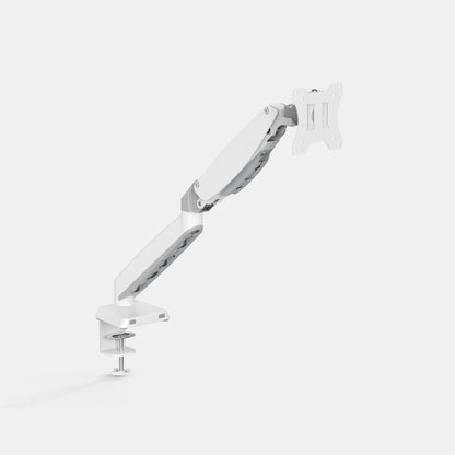 White adjustable monitor stand on a white background