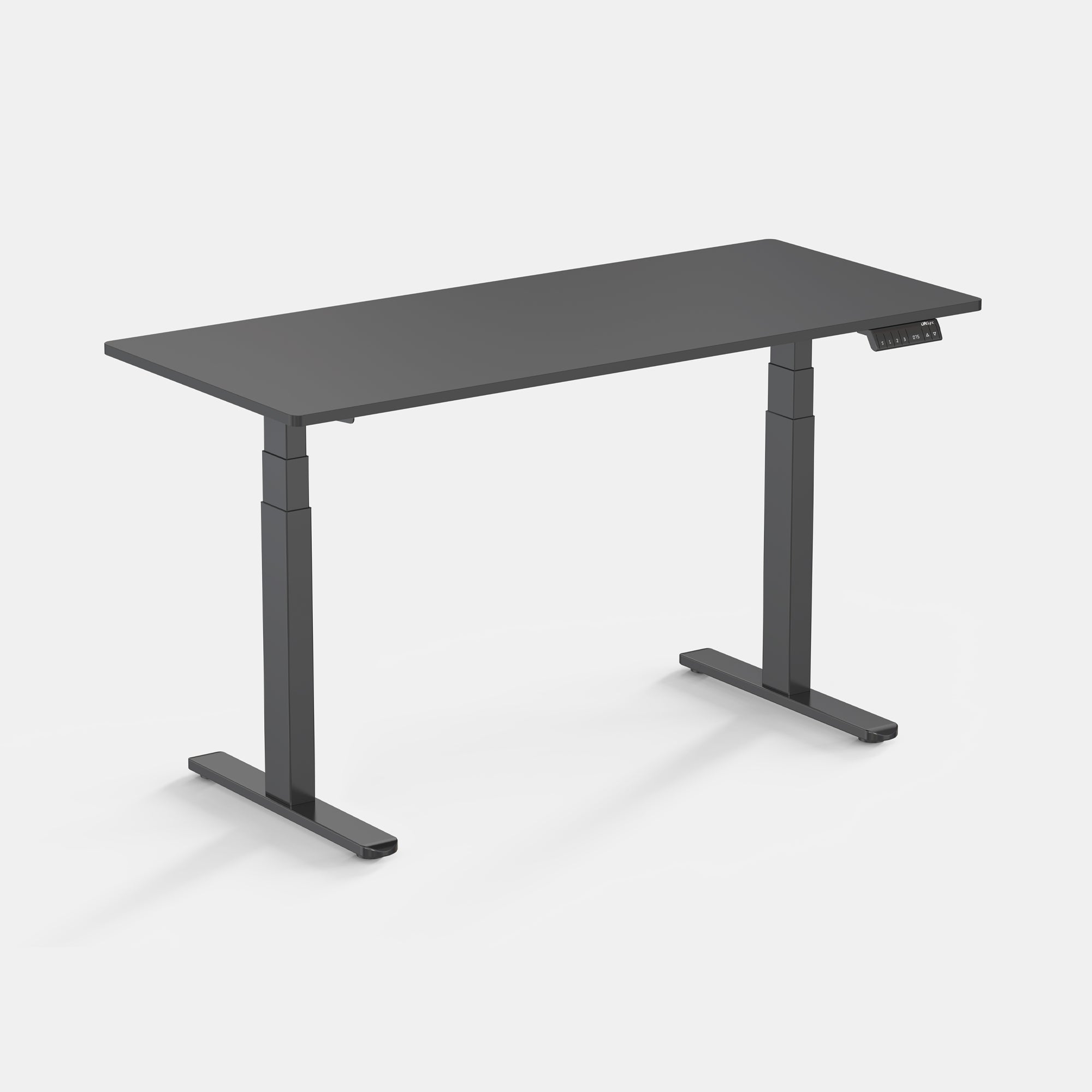 LiftSync Pro electric standing desk with black desktop and black desk frame