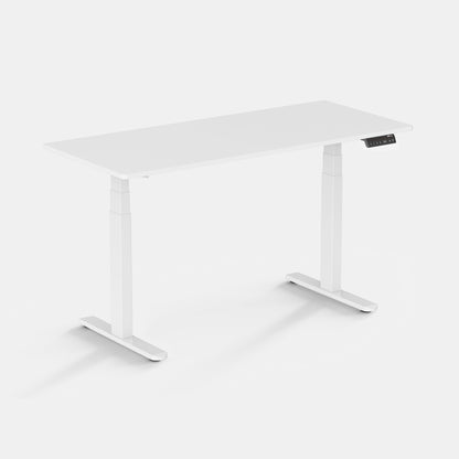 LiftSync Pro electric standing desk with white desktop and white desk frame